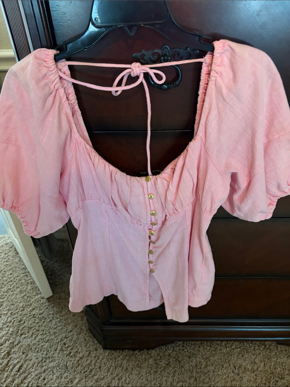 Free People Blush Pink Peasant Blouse with Gold Buttons